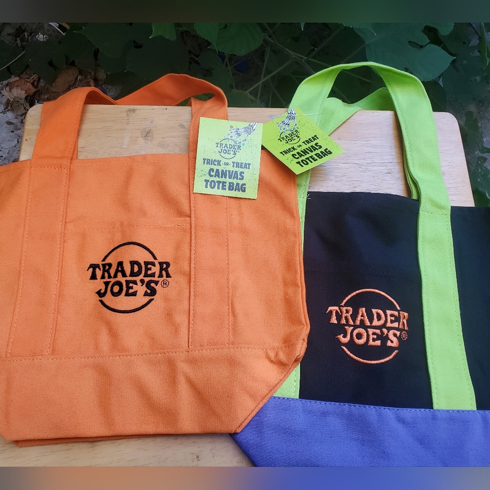 Trader Joe's Orange and Black Canvas Tote Bag Set